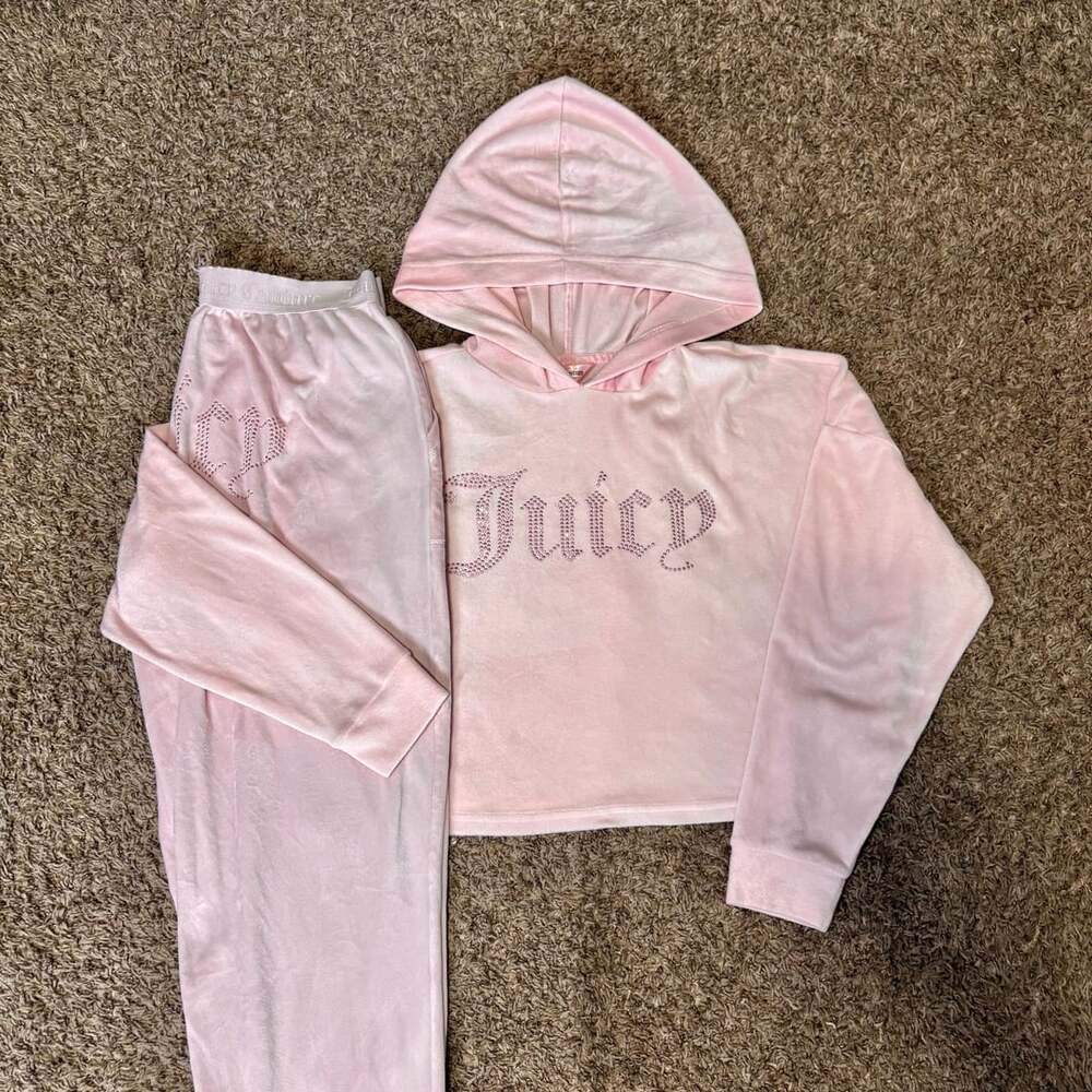 Juicy Couture Velour Tracksuit Set Pink Studded Rhinestone Size S